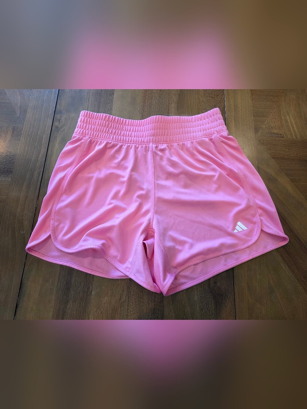 Adidas Pacer High Rise Knit Pink Shorts Sz Medium 5" Inseam Elastic Waistband